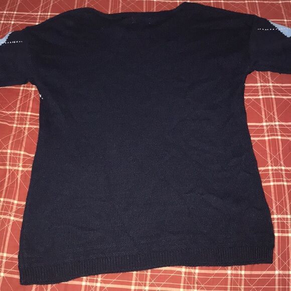 New York & company blue geometric print squares Christmas new year sweater - Picture 7 of 9